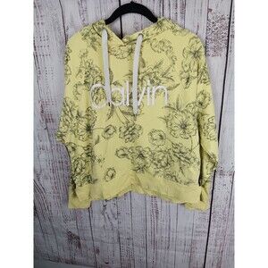 Calvin Klein Performance Fleece Hoodie Women's Large Green Floral Pullover